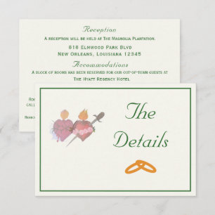 Forest Green & Cream Two Hearts Catholic Wedding  Enclosure Card