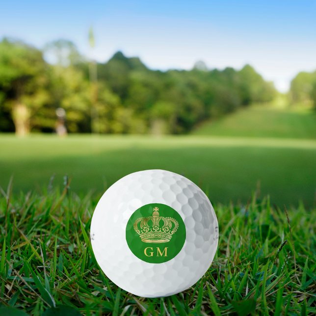 Forest green crown king monogram initials golf balls (Creator Uploaded)