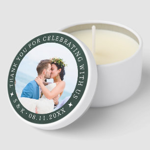 Forest Green Custom Wedding Photo Thank You Guest Mini Candle Favors