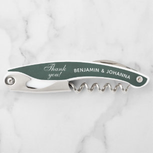 Forest Green Custom Wedding Thank You Favors Waiter's Corkscrew