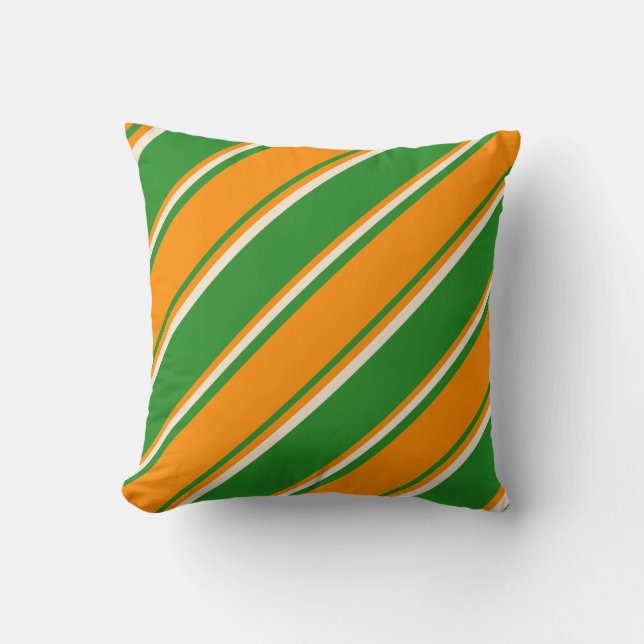 Forest Green, Dark Orange, and Beige Stripes Throw Pillow (Front)