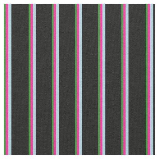 Forest Green, Deep Pink, Light Blue & Black Lines Fabric