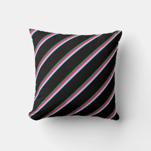 Forest Green, Deep Pink, Light Blue & Black Lines Throw Pillow