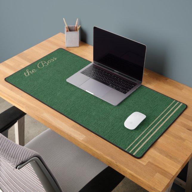 Forest Green Denim Print, Khaki Accents Desk Mat (Office 2)