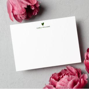 Forest Green Doodle Heart Formal Classic Family Note Card