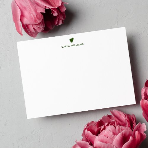 Forest Green Doodle Heart Formal Classic Family  Note Card