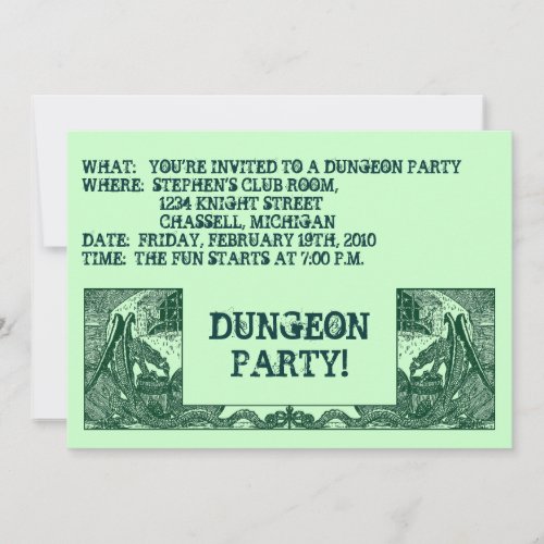 FOREST GREEN DRAGONS  DUNGEONS PARTY INVITATION INVITATION