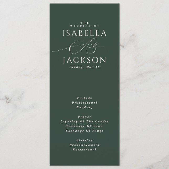 Forest Green Elegant Modern Calligraphy Wedding  Program (Front)