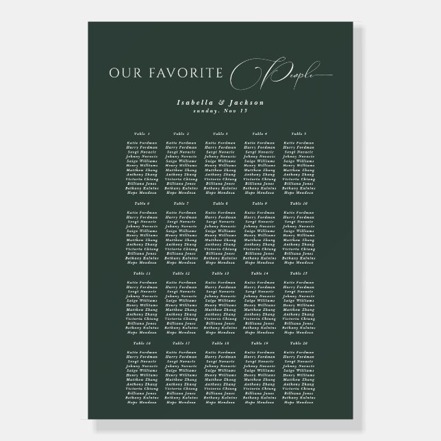 Forest Green Elegant Script Wedding Seating Chart Foam Board (Front)