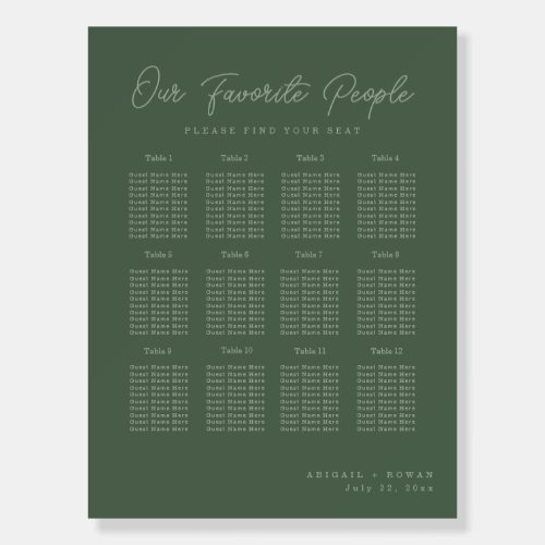 Forest Green Elegant Wedding Seating Chart Foam Board