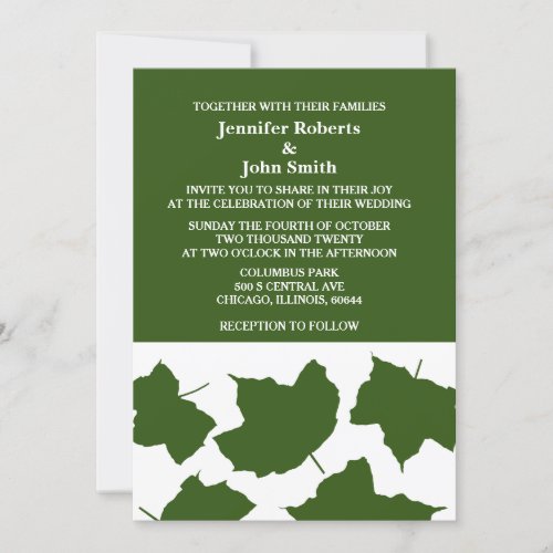 Forest Green Fall Leaf White Boho Colorful Wedding Invitation