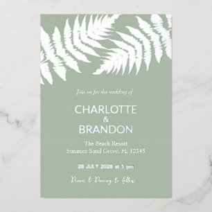 Forest Green Ferns Outdoors Wedding Silver Foil Invitation