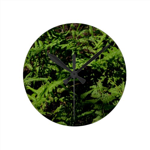 Forest Green Ferns Round Clock