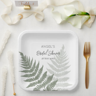 Forest Green Ferns Wedding Paper Plates