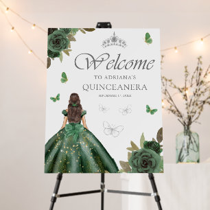 Forest Green Floral Butterfly Quinceanera Welcome Foam Board