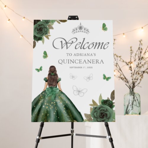Forest Green Floral Butterfly Quinceanera Welcome Foam Board