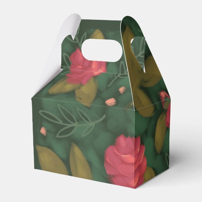 Forest Green Floral Favor Box (Front Side)