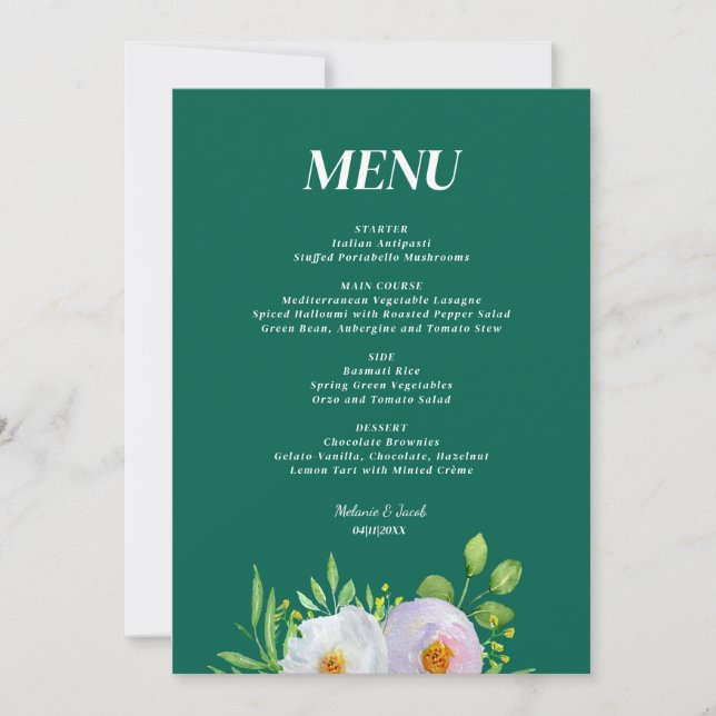 Forest Green Floral Printable Wedding menu  Invitation (Front)