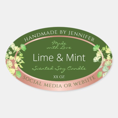Forest Green Floral Product Labels with Rose Gold