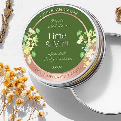 Forest Green Floral Product Labels with Rose Gold