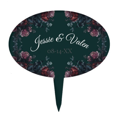 Forest Green Floral Wedding Cake Topper