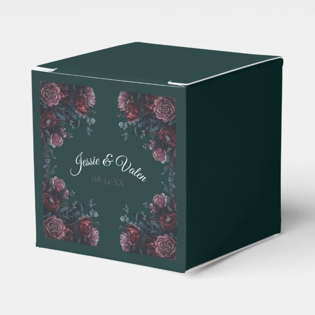 Forest Green Floral Wedding Favor Boxes (Front Side)