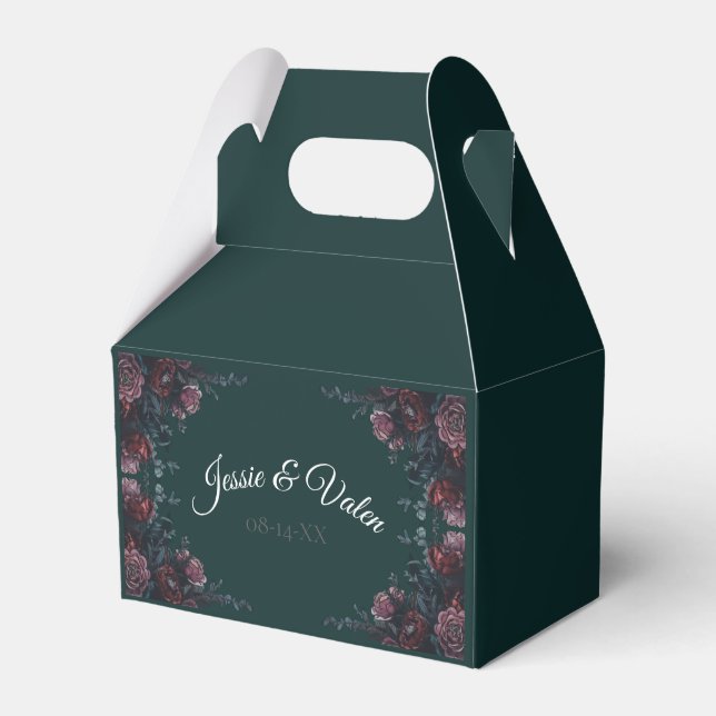Forest Green Floral Wedding Favor Boxes (Front Side)