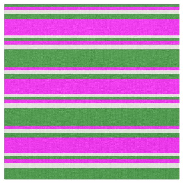 Forest Green, Fuchsia & Light Cyan Stripes Fabric (Close Up)