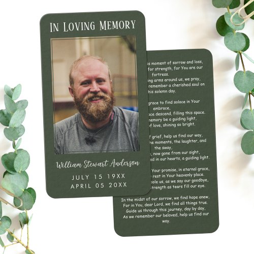 Forest Green Funeral Memorial Prayer Photo Card