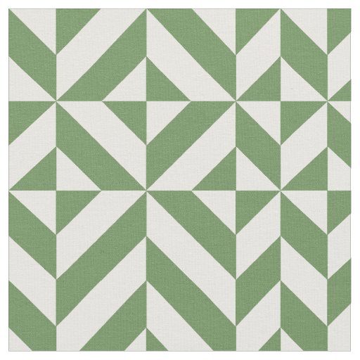 Forest Green Geometric Deco Cube Pattern Fabric