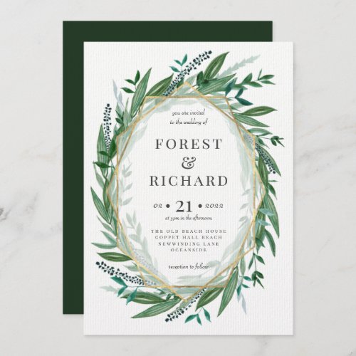 Forest Green Geometric Vintage Frame Invitation