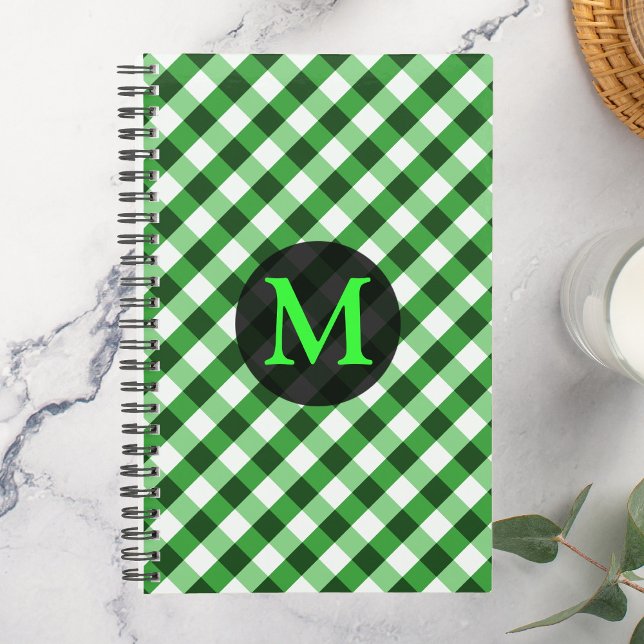 Forest Green Gingham Pattern Personalized Monogram Planner (Creator Uploaded)