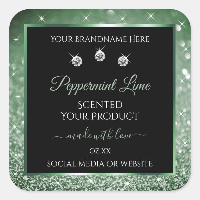 Forest Green Glitter Black Product Label Jewels (Front)