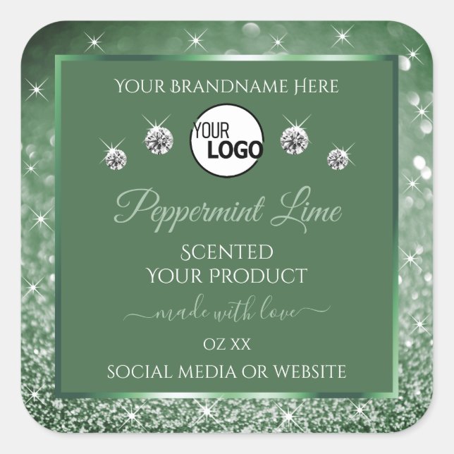 Forest Green Glitter Product Labels Logo Jewels (Front)