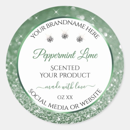 Forest Green Glitter White Product Labels Diamonds