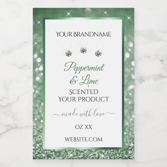 Forest Green Glitter White Product Labels Diamonds (Single Label)