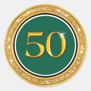 Forest Green, Gold, 50th Stickers, Class Reunion Classic Round Sticker
