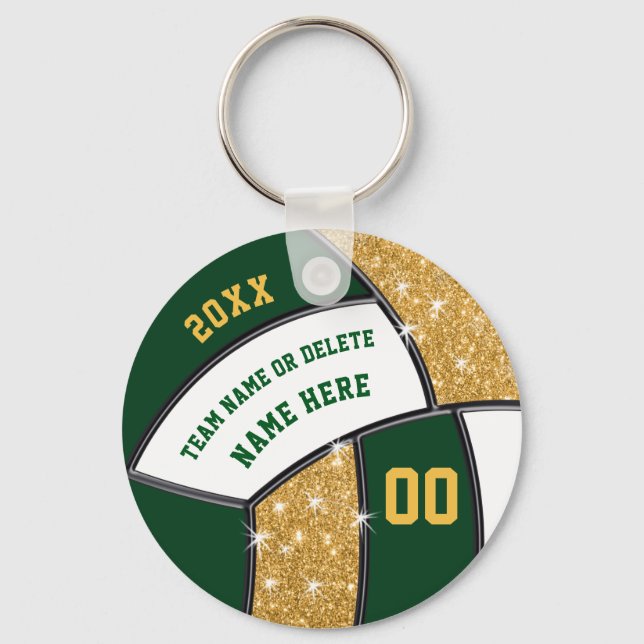 Forest Green, Gold Cheap Cute, Volleyball Goodies Keychain (Front)