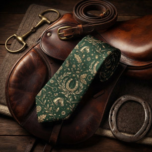 Forest Green Gold Equestrian Heritage Neck Tie
