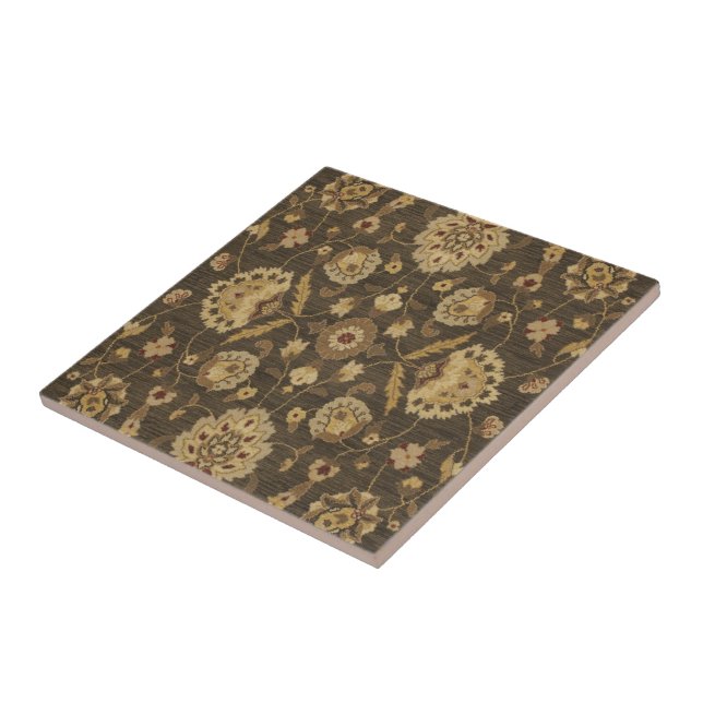 Forest green gold floral tapestry ceramic tile (Side)