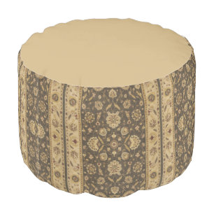 Forest green gold floral tapestry pouf