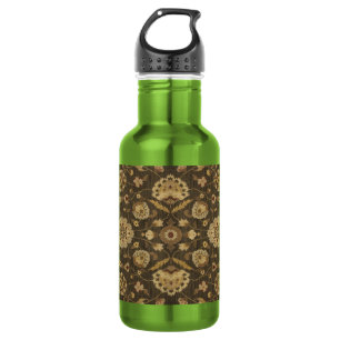 Forest green gold floral tapestry stainless steel water bottle