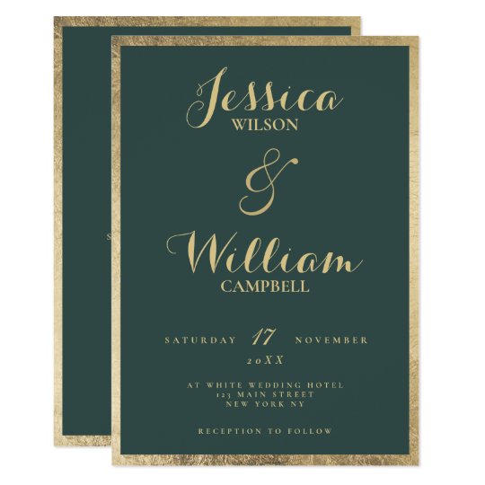 Forest green gold foil borders elegant wedding invitation | Zazzle.com