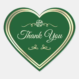 Forest Green Gold Frame and Vintage Rose Thank You Heart Sticker