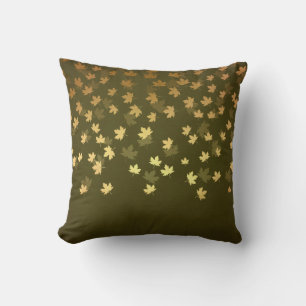 Forest Green Gold Leaves Fall Throw Pillow