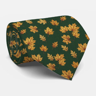 Forest Green & Gold Maple Leaf Elegant Autumn Neck Tie