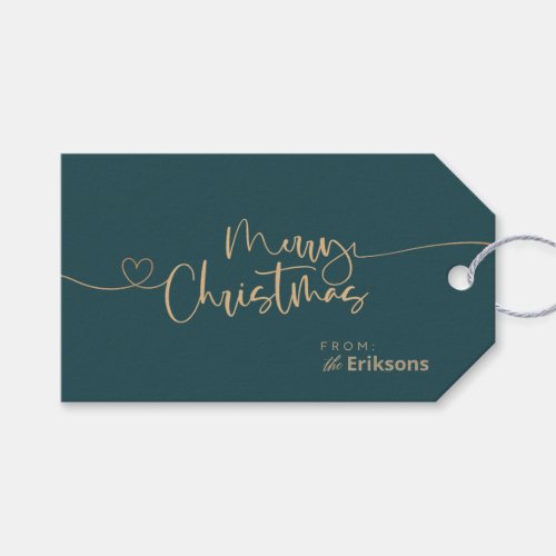 Forest Green Gold Merry Christmas Gift Tags