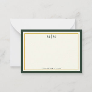 Forest Green Gold Monogram Professional Personal Note Card