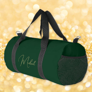 Forest Green Gold Monogrammed Gym Sports Travel Duffle Bag