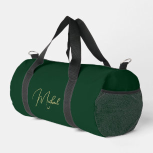 Forest Green Gold Monogrammed Gym Sports Travel Duffle Bag